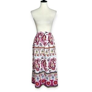 Caroline Constas Floral Paisley Linen Blend Midi‎ Skirt Vacation Resortwear Sz M